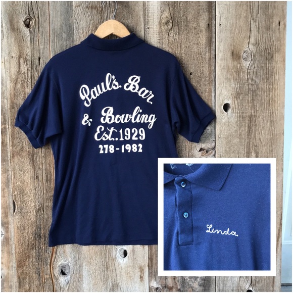 Vintage Tops Vtg 7s80s Pauls Bar And Bowling Polo With Chainstitch
